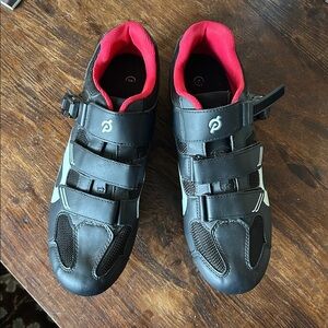 Peloton Black Athletic Shoes with Velcro Straps and Rigid Sole